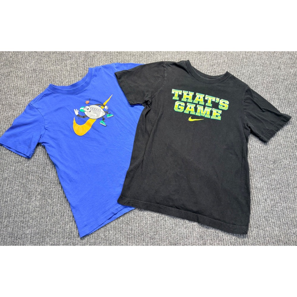 Nike Kids Graphic T-Shirts Set of 2 Blue Football Black Thats Game Size Medium